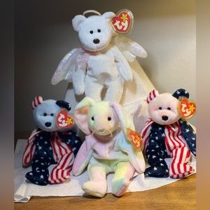 Vintage 90s Ty Beanie babies - Rare with errors- Halo, Spangle x2, and Hippie